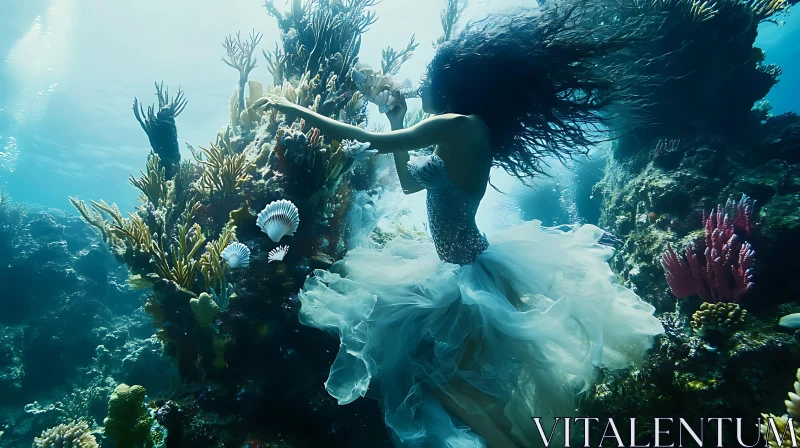 Submerged Beauty: Woman in Ocean Depths AI Image