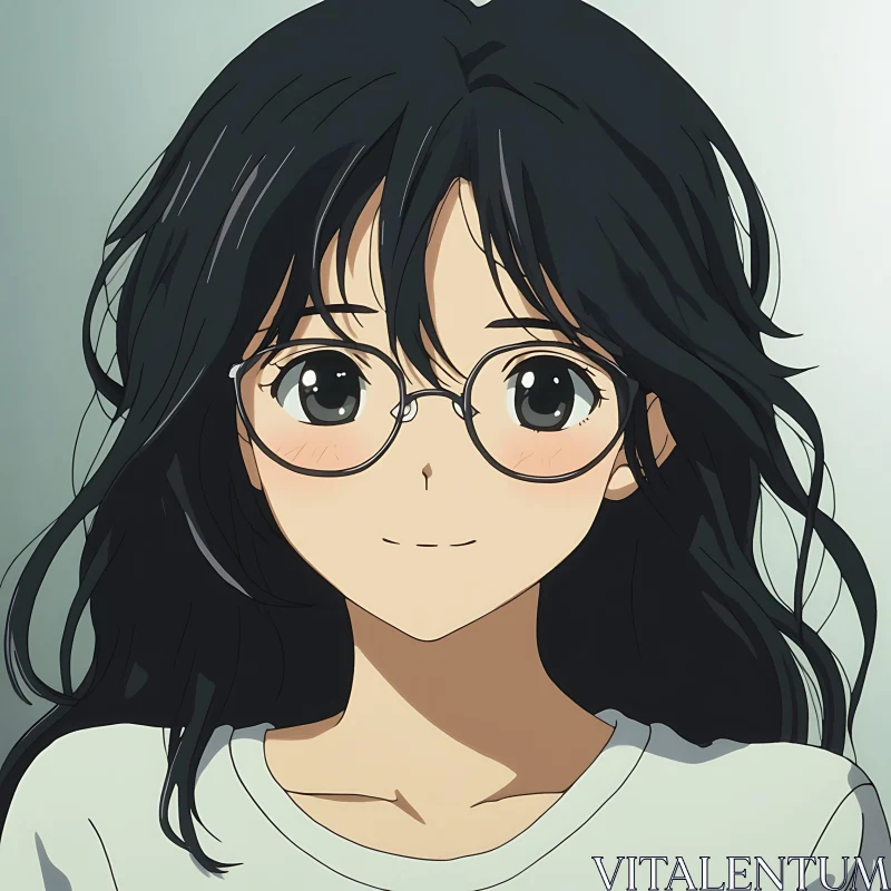 Anime Portrait of a Girl with Glasses AI Image