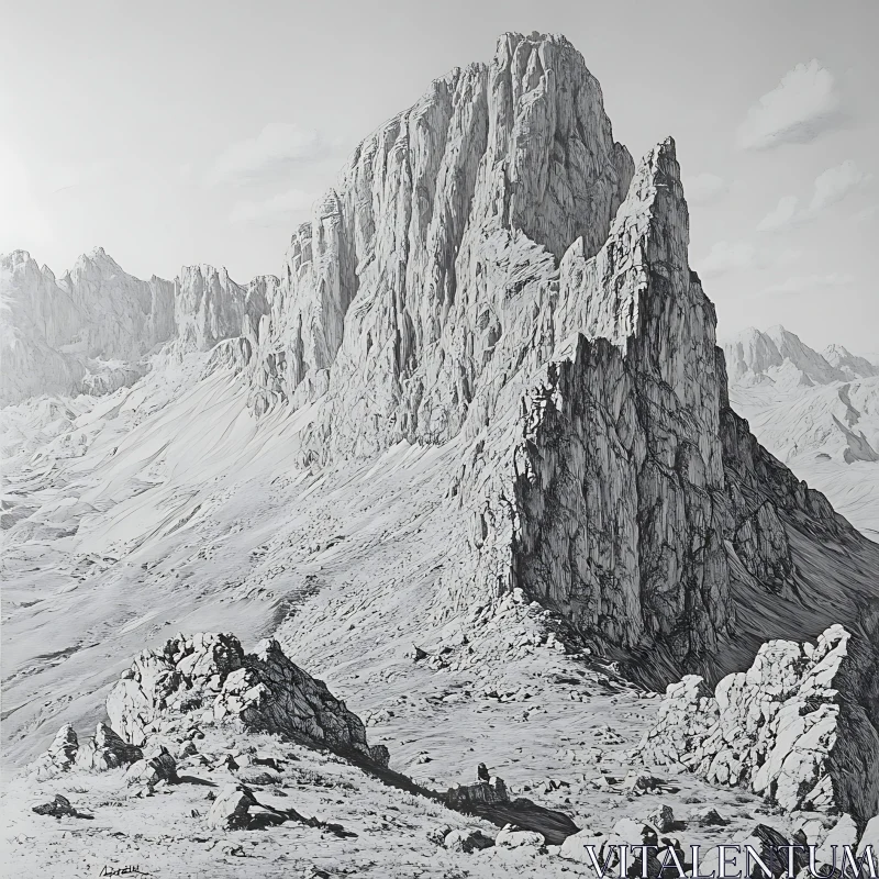 AI ART Monochrome Mountain Range Art Print