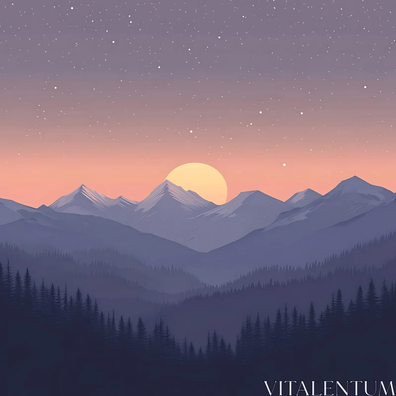 Peaceful Mountain Landscape at Sunset AI Image