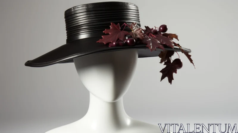 Elegant Mannequin Model with Leaf-Adorned Hat | Dark Maroon and Black AI Image