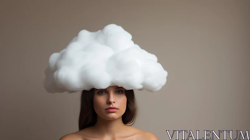 Enchanting Symbolism: Young Woman with Cloud Headwear AI Image