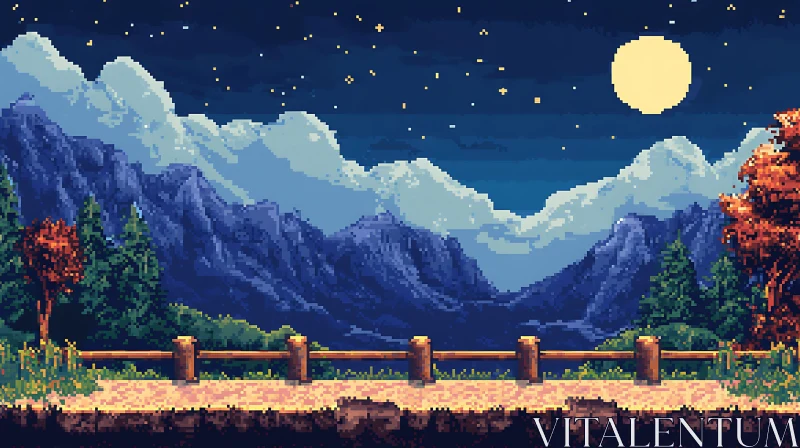 Pixel Art Nocturnal Mountain Scene AI Image