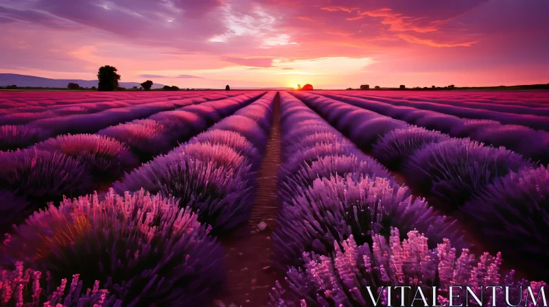 Lavender Field at Sunset: A Nature-Inspired Art Installation AI Image