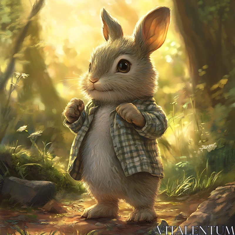 Whimsical Rabbit Portrait in Woodland AI Image