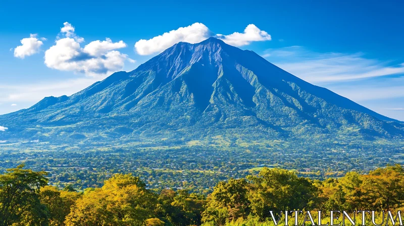 Picturesque Mountain Scene with Blue Sky AI Image