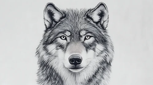 Detailed Wolf Face Art Monochrome Style