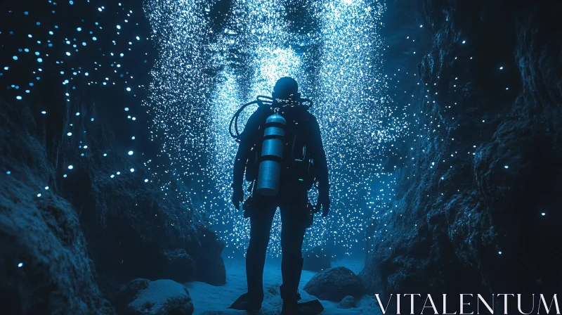 AI ART Diver in a Glowing Cave