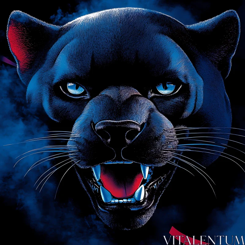 Panther Head with Piercing Blue Eyes AI Image