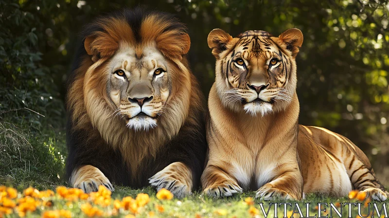 AI ART Wildlife Portrait: Lion and Tiger