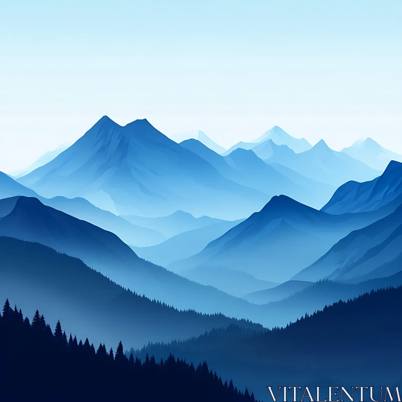 AI ART Peaceful Blue Mountains Digital Illustration