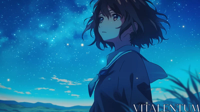 AI ART Anime Girl Gazing at Starry Night