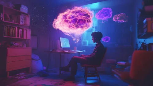 Man Immersed in Virtual Neon World