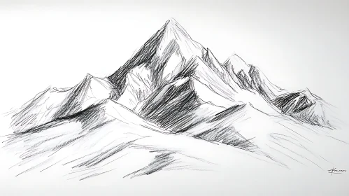 Monochrome Mountain Peak Drawing