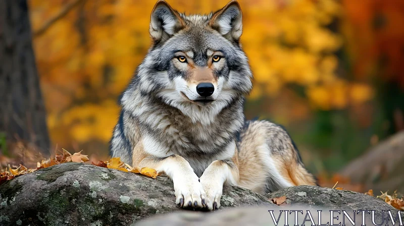 Portrait of Wolf in Autumnal Setting AI Image