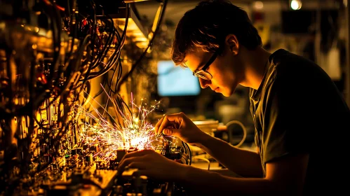 Technician at Work with Electronics