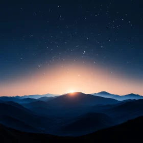 Starry Night Mountain Range Sunrise