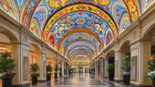 Vibrant Ceiling Art in Ornate Hallway