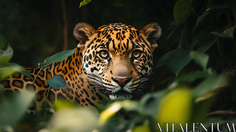 Wild Jaguar Among Green Leaves AI Image