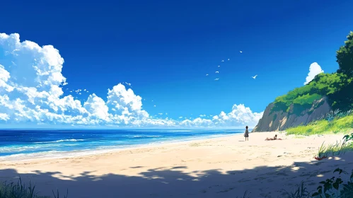 Tranquil Seaside Scene with Blue Sky