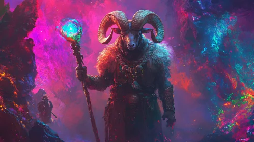 Enigmatic Ram-Headed Figure in Fantasy Realm