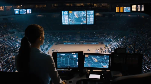 Woman Overseeing Stadium Data