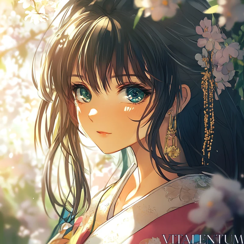 Anime Portrait of a Girl with Blossoms AI Image