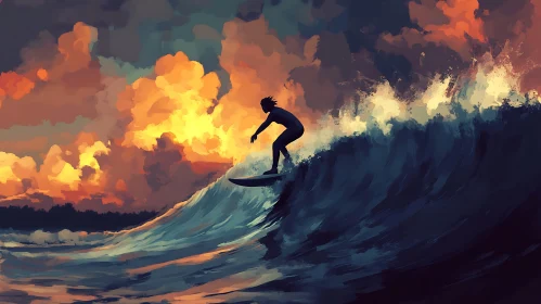 Silhouette Surfer on Wave Art Print