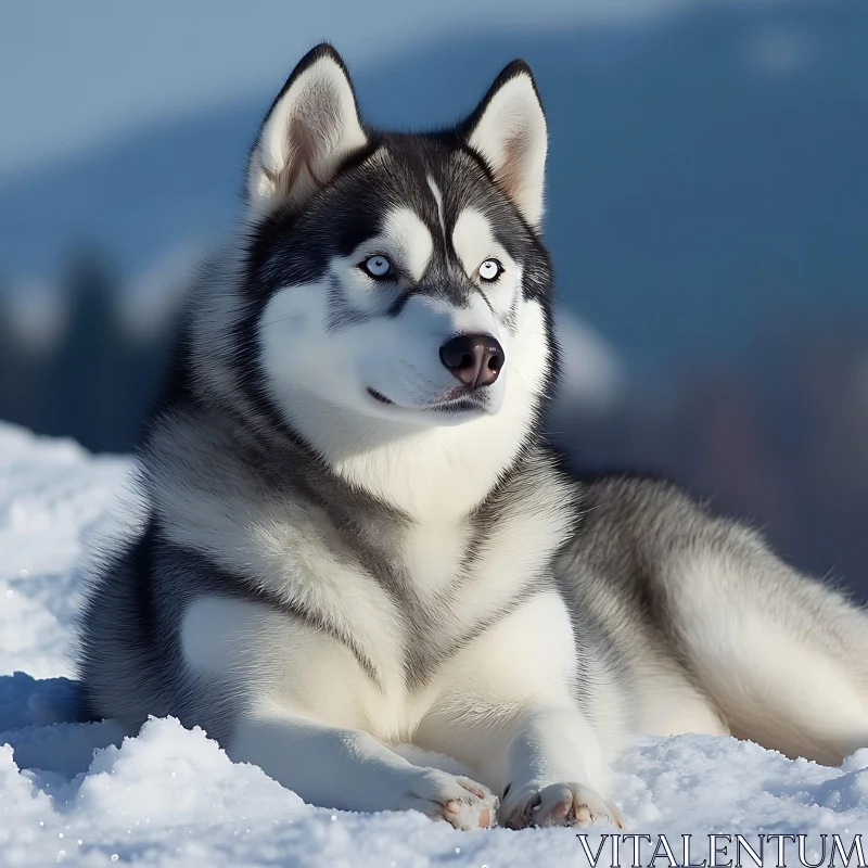 Husky in Winter Landscape AI Image