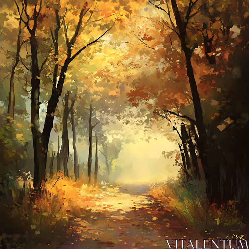 Golden Autumn Forest Scene AI Image