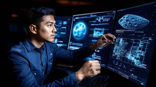 Man Analyzing Data on Multiple Screens