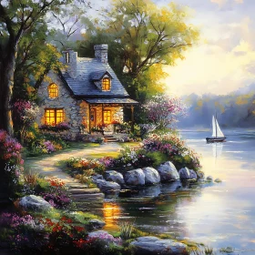 Lakeside Cottage Retreat Painting