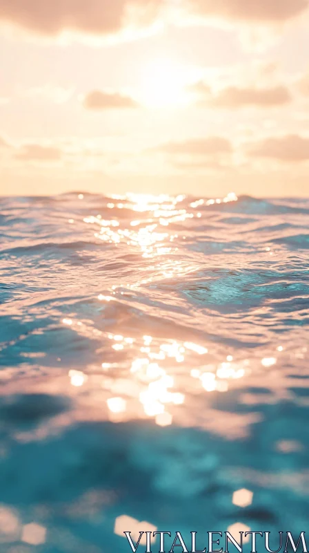 Ocean Waves at Sunset with Sunlight Reflections AI Image