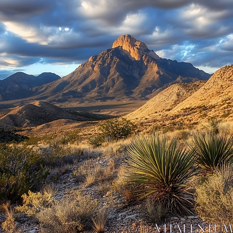 Desert Mountain at Sunset AI Image