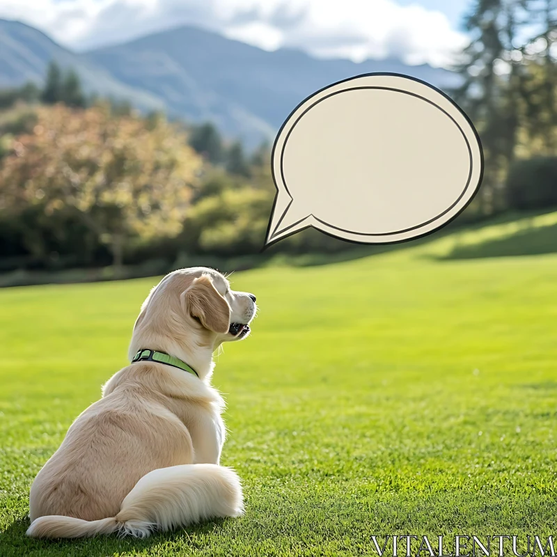 Dog in Park with Empty Speech Bubble AI Image