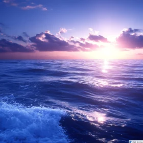 Sunset Over the Ocean Waves