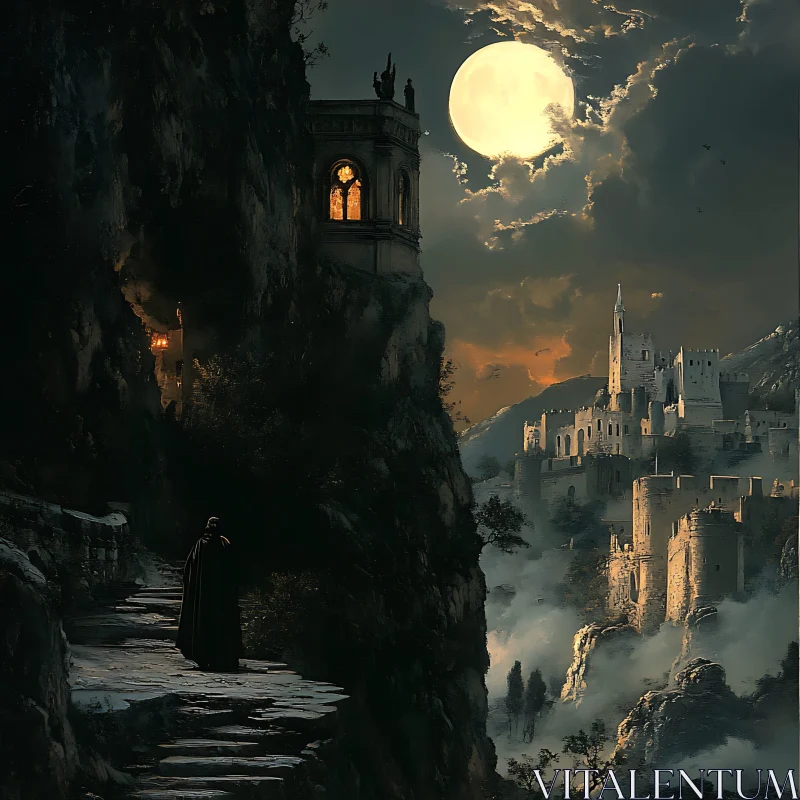 Castle Under Moonlight AI Image