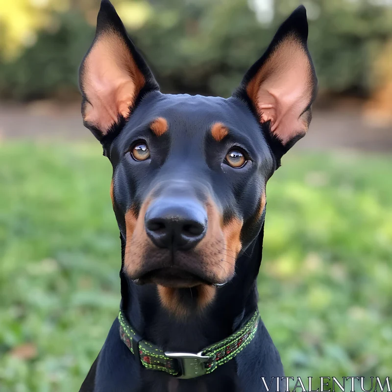 Attentive Doberman in Green Garden AI Image