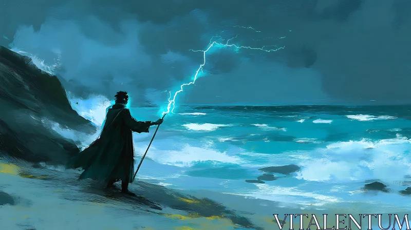 AI ART Magical Seascape with Lightning