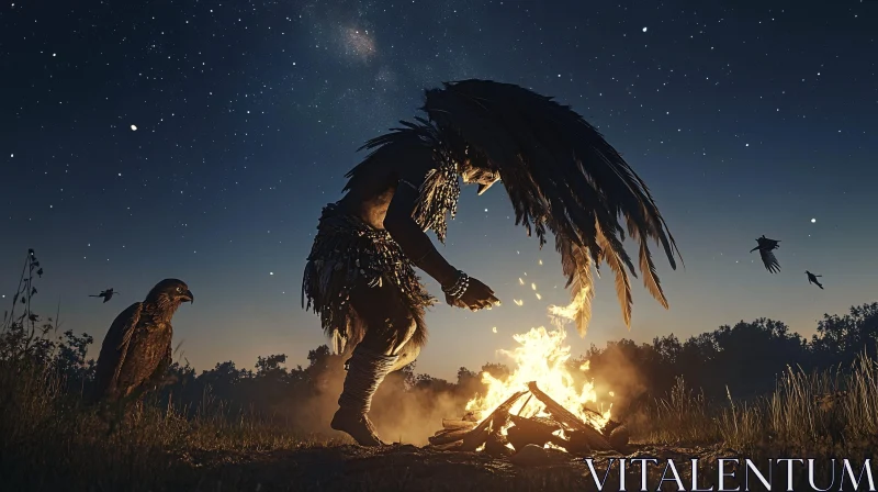 AI ART Feathered Figure Dancing Under Stars