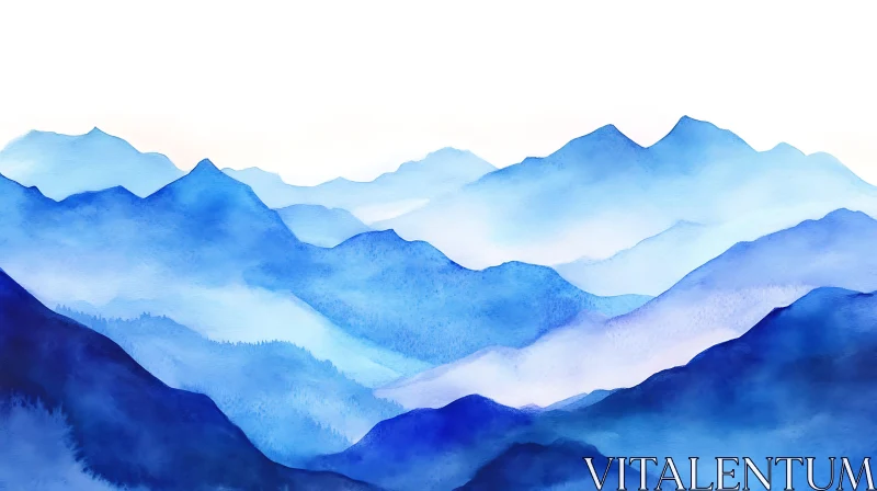 Watercolor Blue Mountain Range AI Image