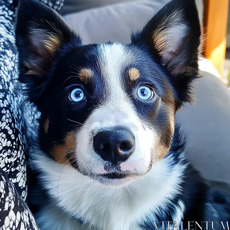 Adorable Blue-Eyed Puppy Close-Up AI Image