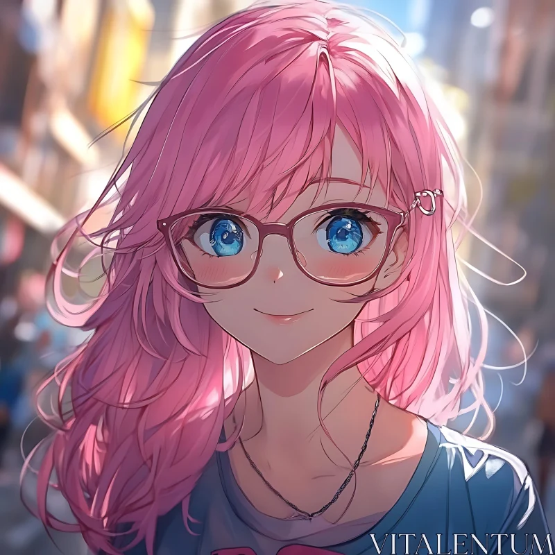 Charming Anime Girl in Street Background AI Image