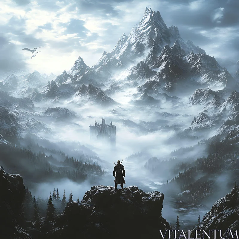 AI ART Misty Mountains and Distant Castle