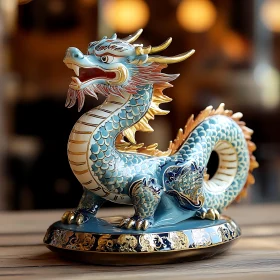 Ornate Ceramic Dragon Statue with Regal Colors