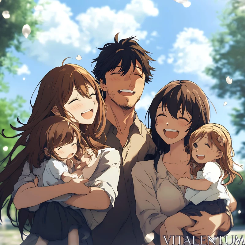 Anime Family Portrait Under Blue Sky AI Image