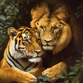 Majestic Lion and Tiger Together