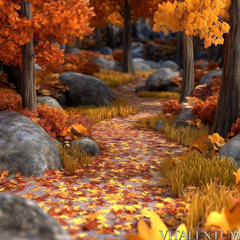 Serene Autumn Path in the Woods AI Image