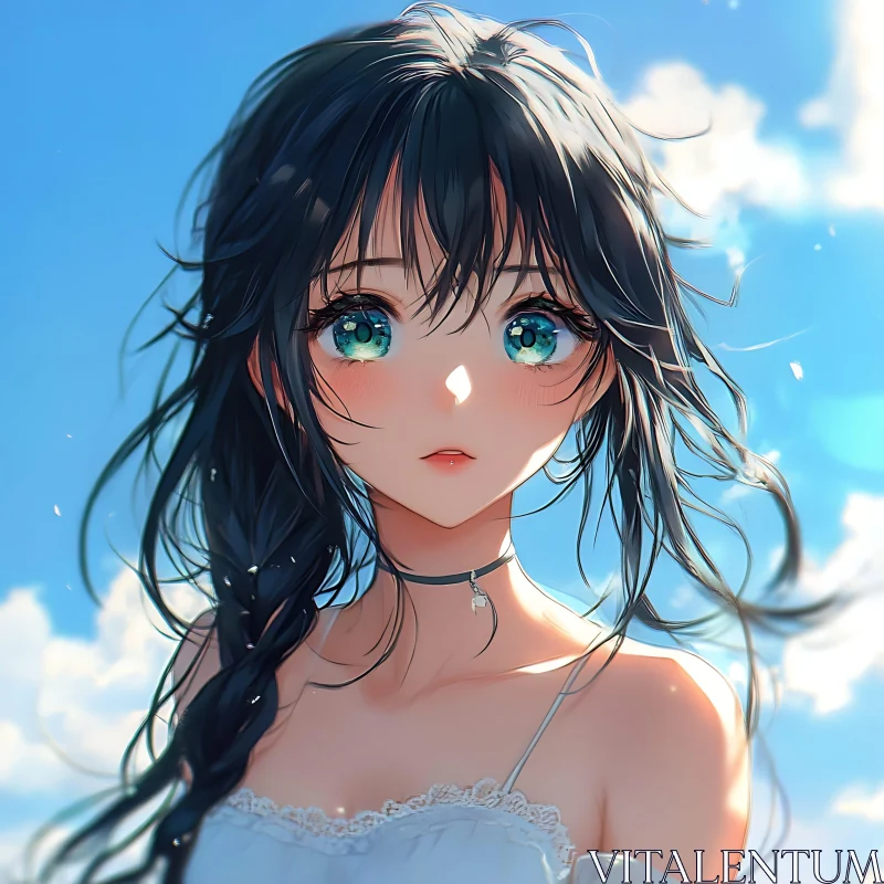 Anime Girl with Black Hair and Choker AI Image