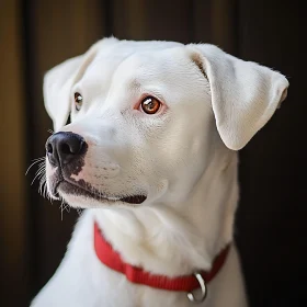 Contemplative White Dog in Red Collar